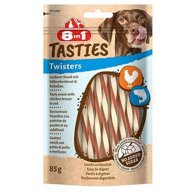 8in1 Tasties Twisters Tavuklu ve Balıklı Burgu Köpek Ödülü 85 Gr 