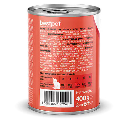 BestPet Parça Etli Kuzu Etli Yetişkin Kedi Konservesi 400 Gr 