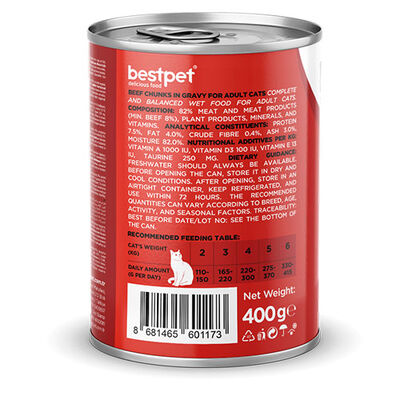 BestPet Parça Etli Sığrlı Etli Yetişkin Kedi Konservesi 400 Gr 