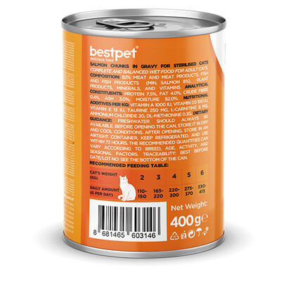 BestPet Parça Etli Somon Balıklı Yetişkin Kedi Konservesi 12 Adet 400 Gr 