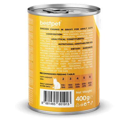 BestPet Parça Etli Tavuk Etli Yetişkin Kedi Konservesi 24 Adet 400 Gr 