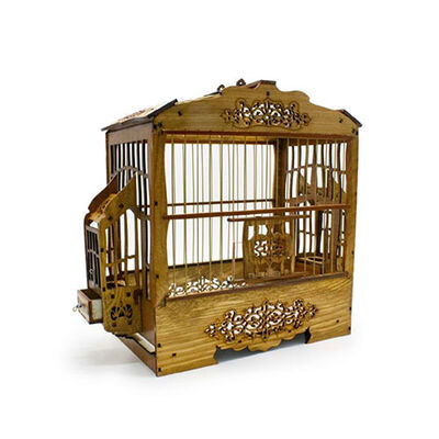 Birdlife Bombeli Lüx Oymalı Ahşap Kuş Kafesi 35x30x17 Cm 