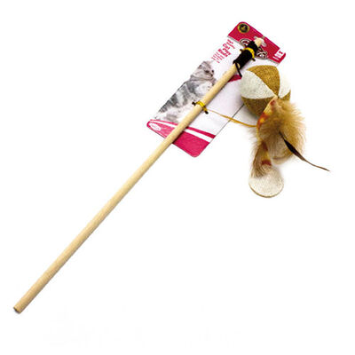 Catlife Naturel Tüylü Top Zilli Kedi Oltası 33 Cm 