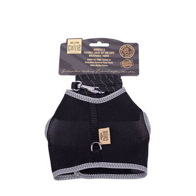 Cattie Havalı Dokuma Kedi Göğüs ve Gezdirme Tasması Large Siyah 1,5x-30-40 Cm 