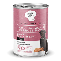 Chefs Choice - Chefs Choice Pate Kuzulu ve Somonlu Tahılsız Yetişkin Köpek Konservesi 24 Adet 400 Gr 