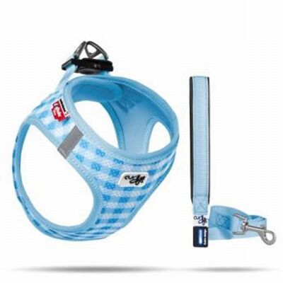 Curli Vest Air-Mesh Köpek Göğüs Tasması Açık Mavi Ekose 3XS 