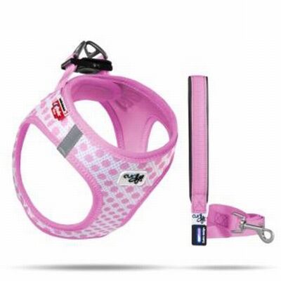 Curli Vest Air-Mesh Köpek Göğüs Tasması Pembe Puantiye 2XS 