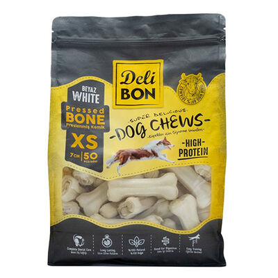 Delibon Beyaz Pres Deri Kemik Köpek Ödülü XS 50'li 7 cm 