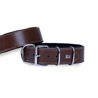 Doggie Çift Kat Deri Köpek Boyun Tasması Kahverengi 5x55-65 Cm 