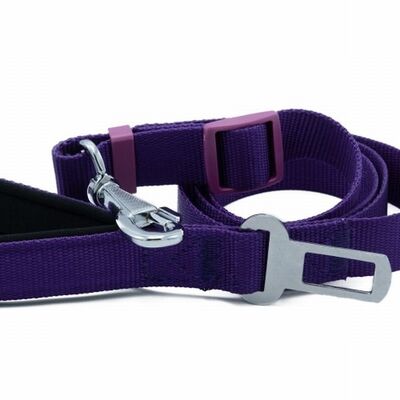 Doggie Emniyet Kemerli Dokuma Köpek Gezdirme Aparatı Mor 2,5x80-120 Cm 