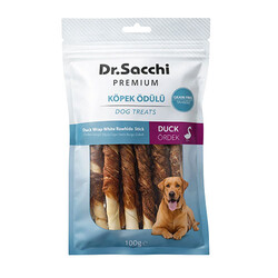 Dr.Sacchi - Dr.Sacchi Premium Ördek Sargılı Beyaz Sığır Derisi Burgu Çubuk Tahılsız Köpek Ödülü 5'' 10'lu 100 Gr 