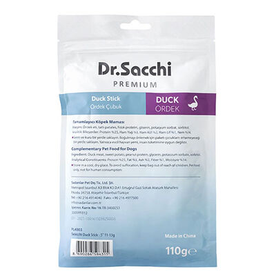 Dr.Sacchi Premium Ördekli Çubuk Tahılsız Köpek Ödülü 5'' 10'lu 110 Gr 