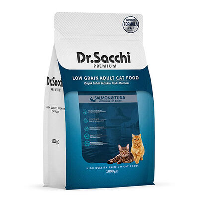 Dr.Sacchi Premium Somonlu ve Ton Balıklı Düşük Tahıllı Yetişkin Kedi Maması 1 Kg 