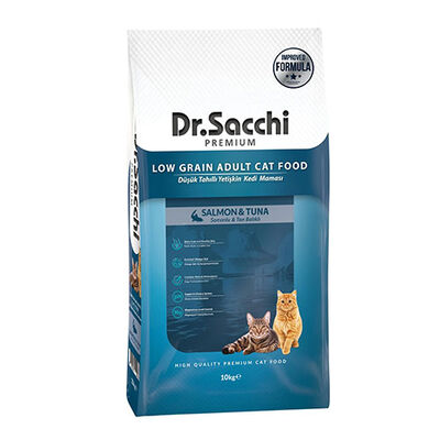 Dr.Sacchi Premium Somonlu ve Ton Balıklı Düşük Tahıllı Yetişkin Kedi Maması 10 Kg 