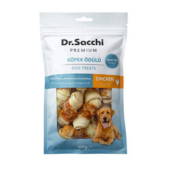Dr.Sacchi - Dr.Sacchi Premium Tavuk Sargılı Beyaz Sığır Derisi Düğüm Kemik Tahılsız Köpek Ödülü 2” 8'li 100 Gr 