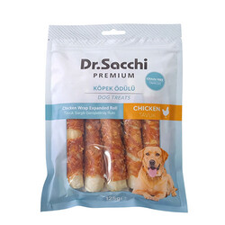 Dr.Sacchi - Dr.Sacchi Premium Tavuk Sargılı Genişletilmiş Rulo Tahılsız Köpek Ödülü 5'' 5'li 125 Gr 