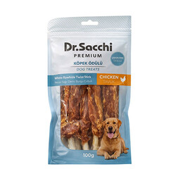 Dr.Sacchi - Dr.Sacchi Premium Tavuklu Beyaz Sığır Derisi Burgu Çubuk Tahılsız Köpek Ödülü 5'' 5'li 100 Gr 