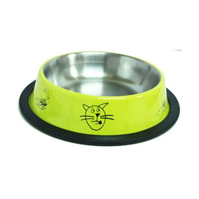 EuroDog 8 Oz Sarı Figürlü Kedi Mama Kabı Ø12 Cm 