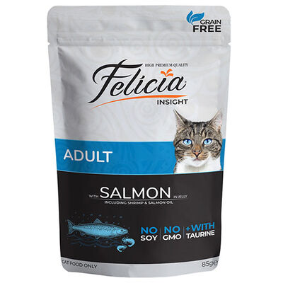 Felicia Jelly Somonlu ve Taurinli Pouch Tahılsız Yetişkin Kedi Konservesi 12 Adet 85 Gr 
