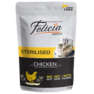 Felicia Pouch Jelly Sterilised Tavuklu ve Taurinli Tahılsız Kısırlaştırılmış Kedi Konservesi 12 Adet 85 Gr 