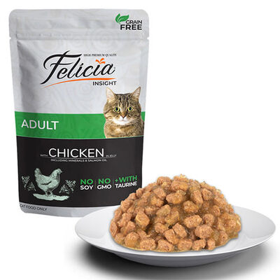 Felicia Pouch Jelly Tavuklu ve Taurinli Tahılsız Yetişkin Kedi Konservesi 85 Gr 