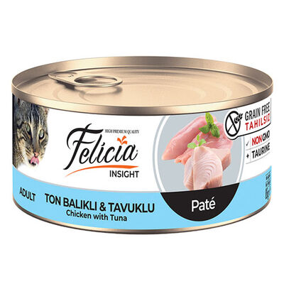 Felicia Kıyılmış Ton Balıklı ve Tavuklu Tahılsız Yetişkin Kedi Konservesi 85 Gr