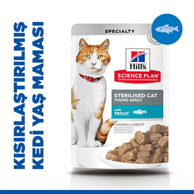 Hill’s SCIENCE PLAN Chunks Gravy Pouch Sterilised Alabalıklı Kısırlaştırılmış Kedi Konservesi 6 Adet 85 Gr 