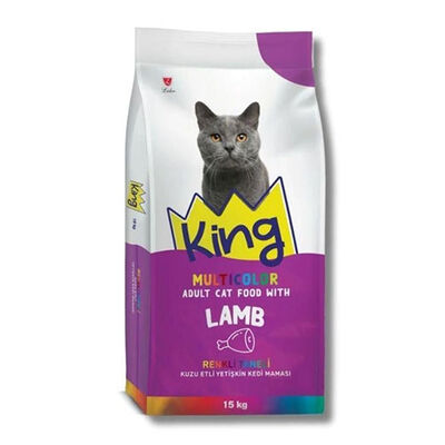 King Multicolor Renkli Taneli Kuzu Etli Yetişkin Kedi Maması 15 Kg 