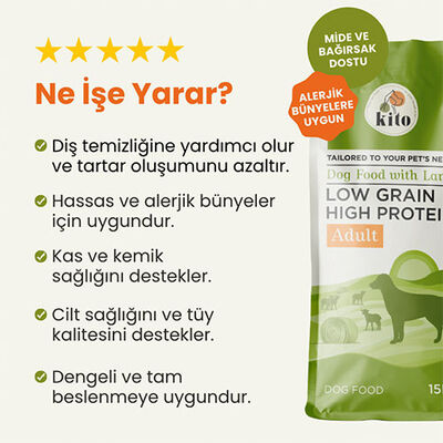 Kito Doğal Besi Kuzu Etli Yetişkin Köpek Maması 15 Kg 