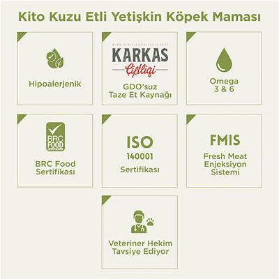 Kito Doğal Besi Kuzu Etli Yetişkin Köpek Maması 2,5 Kg 