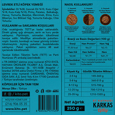 Kito Fresh Levrek Etli Hipoalerjenik Taze Köpek Yemeği 250 Gr 