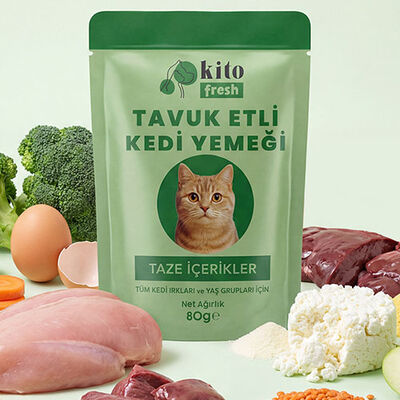 Kito Fresh Tavuk Etli Hipoalerjenik Taze Kedi Yemeği 80 Gr 