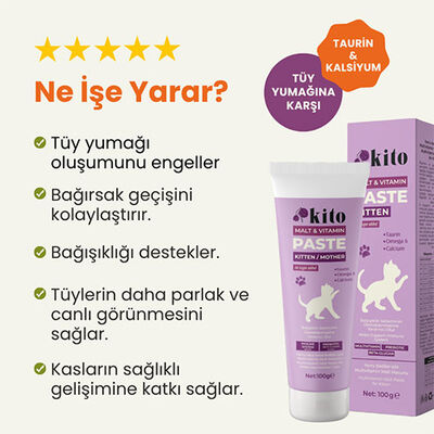 Kito Tüy Yumağı Önleyici Yavru Kedi Malt Macunu ve Multivitamin Paste 100 gr 