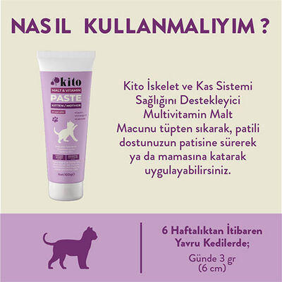 Kito Tüy Yumağı Önleyici Yavru Kedi Malt Macunu ve Multivitamin Paste 100 gr 