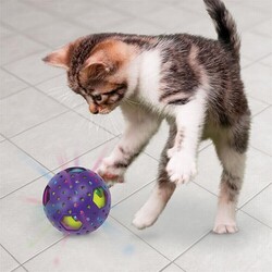 Kong Bat-A-Bout Kedi Otlu Işıklı ve Hareketli Top Kedi Oyuncağı - Thumbnail