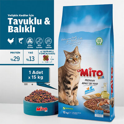 La Mito Mix Tavuklu ve Balıklı Yetişkin Kedi Maması 15 Kg 