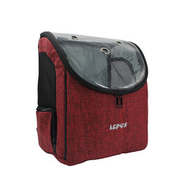 Lepus Backpack Şeffaf Kapaklı Kedi ve Köpek Taşıma Çantası Bordo 30x25x40 Cm - Thumbnail