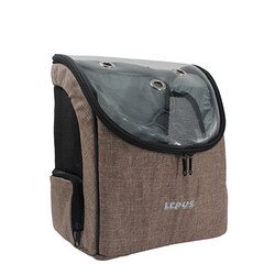 Lepus Backpack Şeffaf Kapaklı Kedi ve Köpek Taşıma Çantası Kahverengi 30x25x40 Cm - Thumbnail
