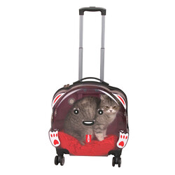 Lepus Şeffaf Tekerlekli Kedi Köpek Taşıma Valizi Çekçekli Büyük Model Pembe - Thumbnail