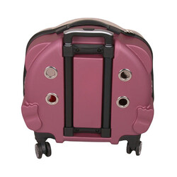 Lepus Şeffaf Tekerlekli Kedi Köpek Taşıma Valizi Çekçekli Büyük Model Pembe - Thumbnail