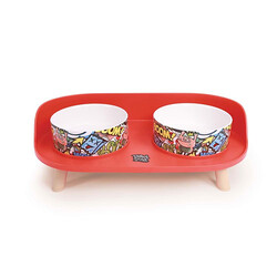 M-Pets - M-Pets Altitude Urban Style Standlı İkili Kedi ve Köpek Mama ve Su Kabı Kırmızı 450 Ml 