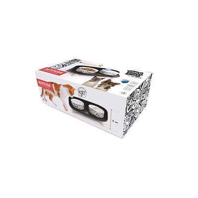 M-Pets Altitude Urban Style Standlı Mama ve Su Kabı Siyah Beyaz 450 Ml 