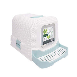 M-Pets - M-Pets Eco Rattan Kapalı Kedi Tuvaleti Mavi 69x42x41 Cm 