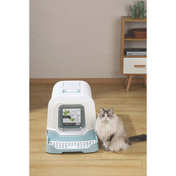 M-Pets Eco Rattan Kapalı Kedi Tuvaleti Mavi 69x42x41 Cm - Thumbnail