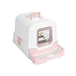 M-Pets - M-Pets Eco Rattan Kapalı Kedi Tuvaleti Pembe 69x42x41 Cm 