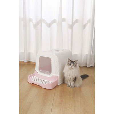 M-Pets Eco Rattan Kapalı Kedi Tuvaleti Pembe 69x42x41 Cm 