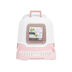 M-Pets Eco Rattan Kapalı Kedi Tuvaleti Pembe 69x42x41 Cm - Thumbnail