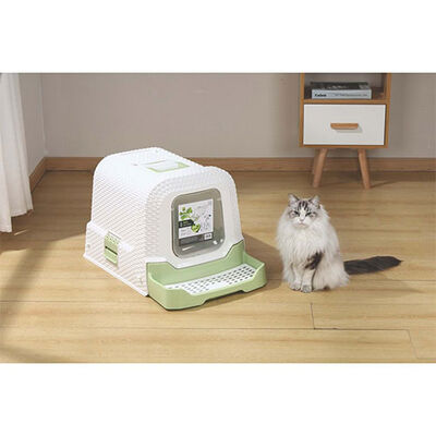 M-Pets Eco Rattan Kapalı Kedi Tuvaleti Yeşil 69x42x41 Cm 