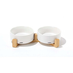 M-Pets Opera Bamboo Standlı Seramik Kedi Mama Kabı Beyaz 2x350 Ml - Thumbnail