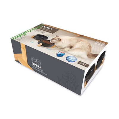 M-Pets Opera Bamboo Standlı Seramik Kedi ve Köpek Mama Kabı Siyah 2x850 Ml 